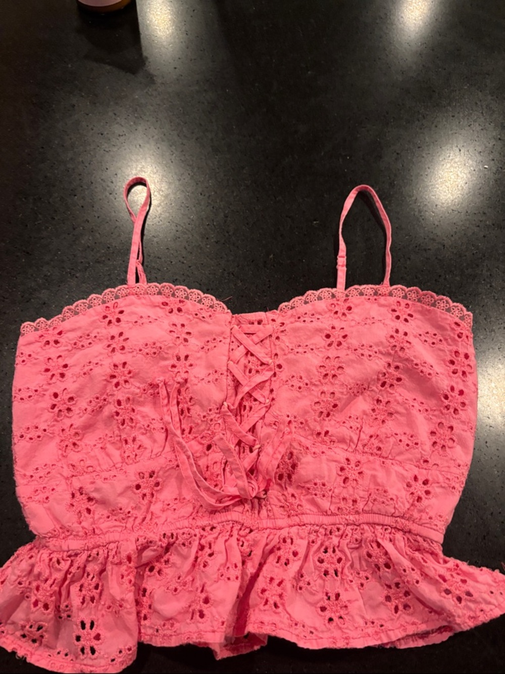 Altar'd State Pink Eyelet Lace-Up Crop Top